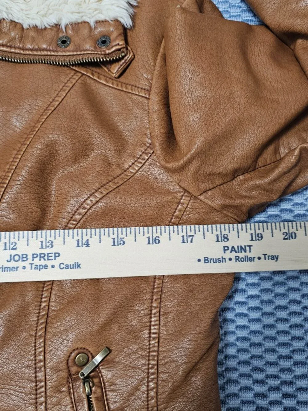 NEW Giacca Vegan Leather Khaki Sherpa Lining Women's Jacket - Size Medium - Picture 6 of 7